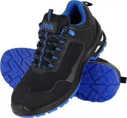 Buty robocze męskie TORX S3 wykonane z mikrofibry, wyposażone w podnosek i wkładkę ochronną. Podeszwa niebieska z antypoślizgowym bieżnikiem. Buty bezpieczne, przeznaczone do pracy.