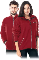 Polar roboczy ochronny HONEY w kolorze ciemnoczerwonym, zapinany na zamek błyskawiczny, z kieszeniami zamykanymi na zamek. Model unisex, wykonany z materiału zapewniającego komfort i ochronę.