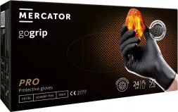 Opakowanie rękawic nitrylowych Mercator gogrip PRO, kolor czarny, 24 sztuki, ochronne, bezpudrowe, z certyfikatem CE 2777.