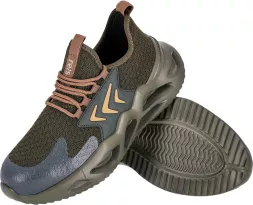 Męskie buty robocze CLUMP z lekkim podnoskiem, model SB. Cholewka z elastycznego materiału, szara podeszwa z wycięciami dla lekkości i amortyzacji. System sznurowania, elementy ochronne na nosku.