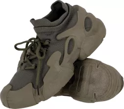 Buty męskie sportowe DINSON w zielonym kolorze, wykonane z elastycznego materiału typu skarpeta, z grubą, wytrzymałą podeszwą i sznurówkami do dopasowania. Lekkie i wygodne, idealne na trening.