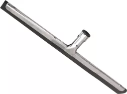 Ściągacz do podłogi wykonany z metalu, wyposażony w długą, prostokątną gumę i metalową rączkę w kształcie litery 