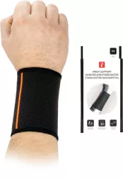 Elastyczna opaska na nadgarstek WRIST, zapewnia stabilizację i wsparcie. Wykonana z oddychającego, elastycznego materiału, dostępna w rozmiarze M. Produkt wspomaga ochronę nadgarstka podczas aktywności.