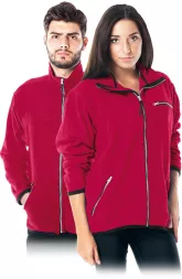 Czerwony polar roboczy HONEY zapinany na zamek, z kieszeniami na suwak. Model unisex, wykonany z ciepłego materiału, przeznaczony do ochrony podczas pracy.
