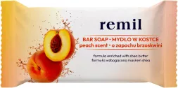 Mydło w kostce REMIL o zapachu brzoskwini, wzbogacone masłem shea. Produkt do pielęgnacji skóry, zapewnia delikatne oczyszczenie z owocowym aromatem.