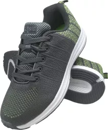 Męskie buty sportowe PIXEL w kolorze stalowo-zielonym. Lekkie i wygodne, z siateczkową cholewką i białą, amortyzującą podeszwą z bieżnikiem. Idealne do codziennego użytku i aktywności sportowej.