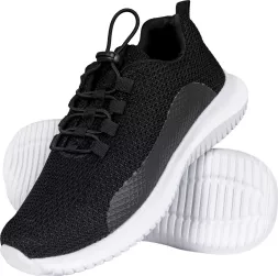 Stylowe damskie lekkie buty sportowe MIA w kolorze czarnym, wykonane z przewiewnego materiału, z elastyczną podeszwą i sznurowaniem na przód.