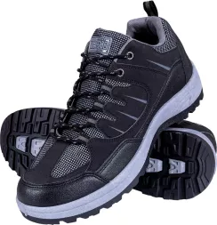 Skórzane buty sportowe trekkingowe GRIFT w kolorze stalowym. Solidna konstrukcja z wytrzymałą podeszwą, przeznaczone do aktywności outdoorowych. Sznurowane, z elementami siateczki dla lepszej wentylacji.