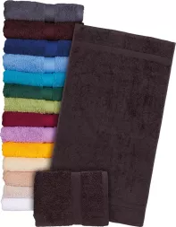 Ręcznik frotte, 100% bawełna, gruby, w kolorze brązowym. Produkt o wysokiej jakości, tkany, dostępny również w innych kolorach.