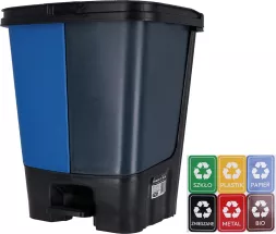 Kosz do segregacji odpadów BINBOX-P z dwoma komorami o łącznej pojemności 40 litrów. Posiada pedał do otwierania, dedykowany do segregacji szkła, plastiku, papieru, metalu i bioodpadów. Kolory i symbole ułatwiają sortowanie.