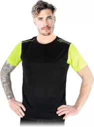 Męska koszulka sportowa LAGOS, wykonana z siateczki, czarna z żółtymi krótkimi rękawami, dopasowany krój.