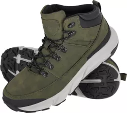 Buty trekkingowe męskie CAMINO w kolorze zielonym, trzewiki z wysoką cholewką, solidna podeszwa z bieżnikiem, sznurowane, przeznaczone do aktywności górskich i outdoorowych.