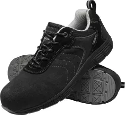 Skórzane buty robocze PANAMA SB z podnoskiem, w kolorze czarnym, z solidną podeszwą antypoślizgową. Model bezpieczny, przeznaczony do pracy.