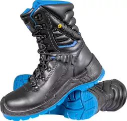 Buty robocze trzewiki wysokie TITAN-GEDON, męskie, z podnoskiem i wkładką, klasa bezpieczeństwa S3 ESD. Czarne z niebieską podeszwą, wytrzymałe, odpowiednie do pracy wymagającej ochrony stóp.